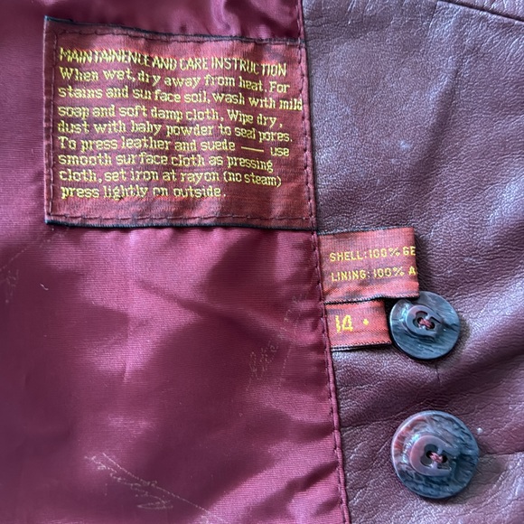 Vintage 1980s Etienne Aigner Oxblood Burgundy Belted Leather Jacket Sz 14 - Picture 3 of 7